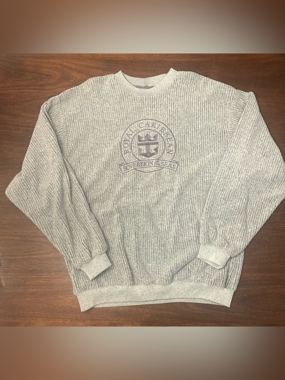 Vintage Caribbean Light Gray Ribbed Crewneck Sweater with Chest Crest